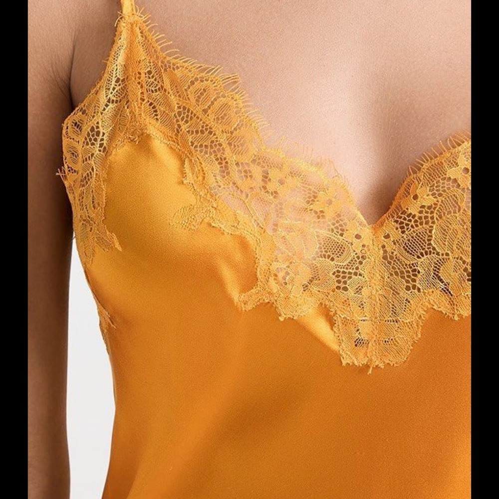 JOURNELLE Yellow 100% Silk Midi Satin Slip Dress with Lace Trim NWT - Picture 3 of 3